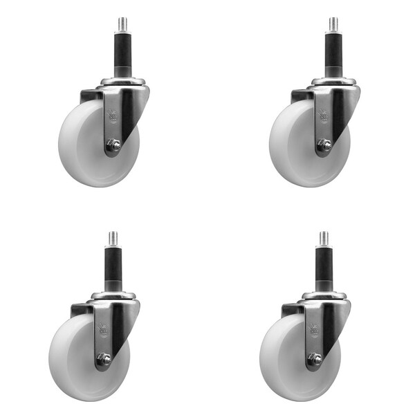 4'' SS Nylon Wheel Swivel 1'' Expanding Stem Caster Set, 4PK